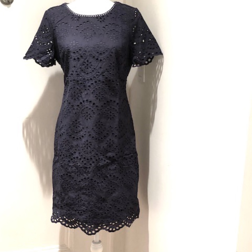 BODEN, NWT, Navy Eyelet Cotton Dress, Size 8L
